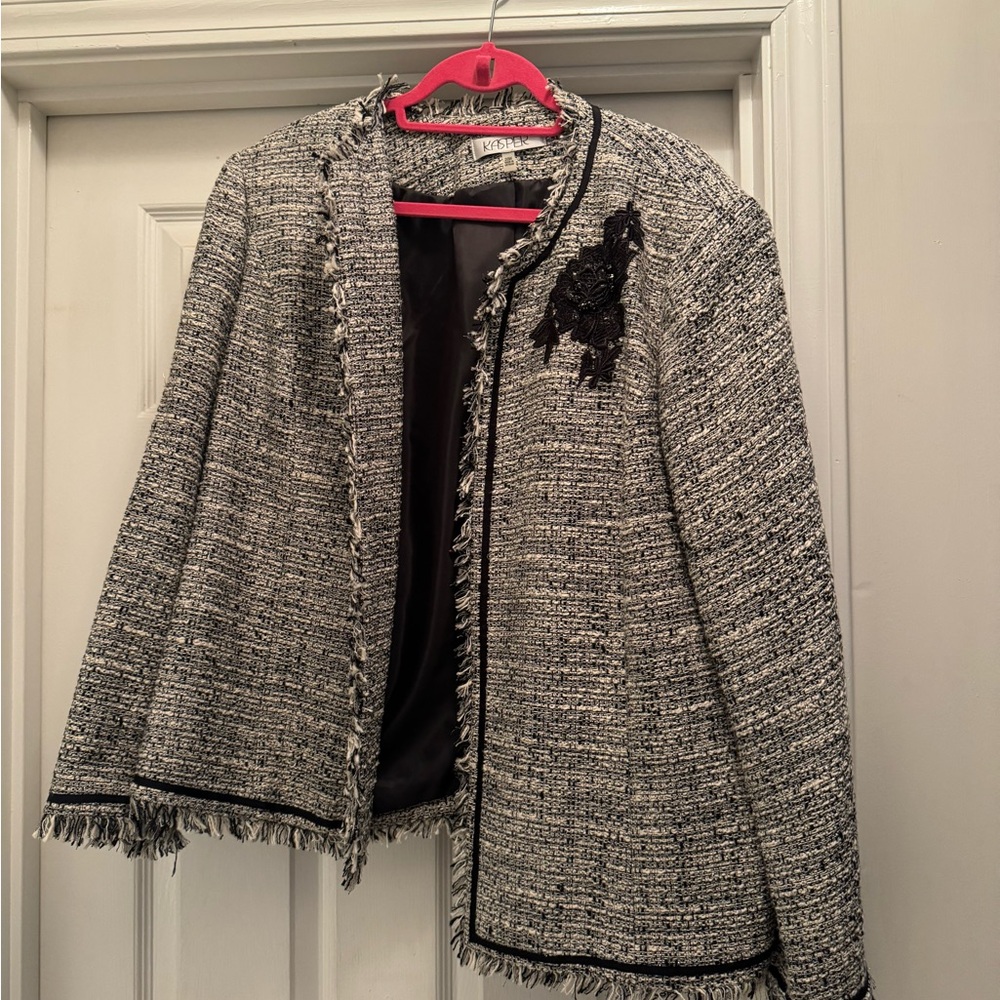 Kasper Open Front Blazer with Floral Embellishment